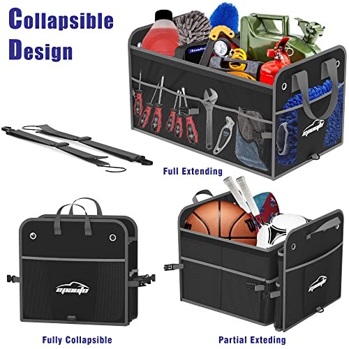 Car Trunk Organizer with Adjustable Multi 3-Compartment w/ Lids Black
