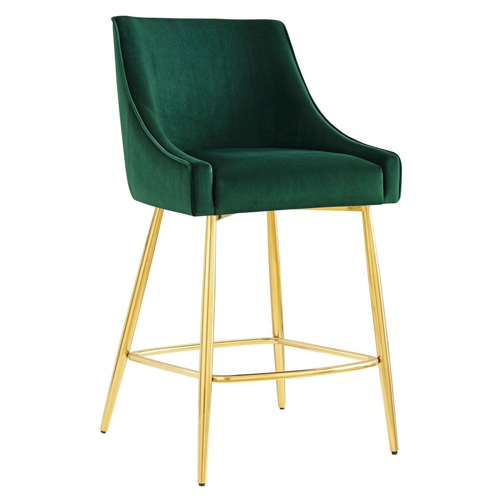 Modway Discern Upholstered Performance Velvet Counter Stool in Green