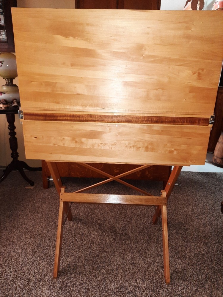 Pine-Top Wooden Drafting / Drawing Table w/Parallel Arm