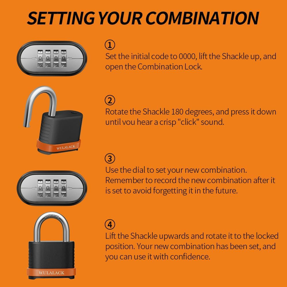 Candado de combinación resistente de 6 unidades, reajustable de 4 dígitos para e