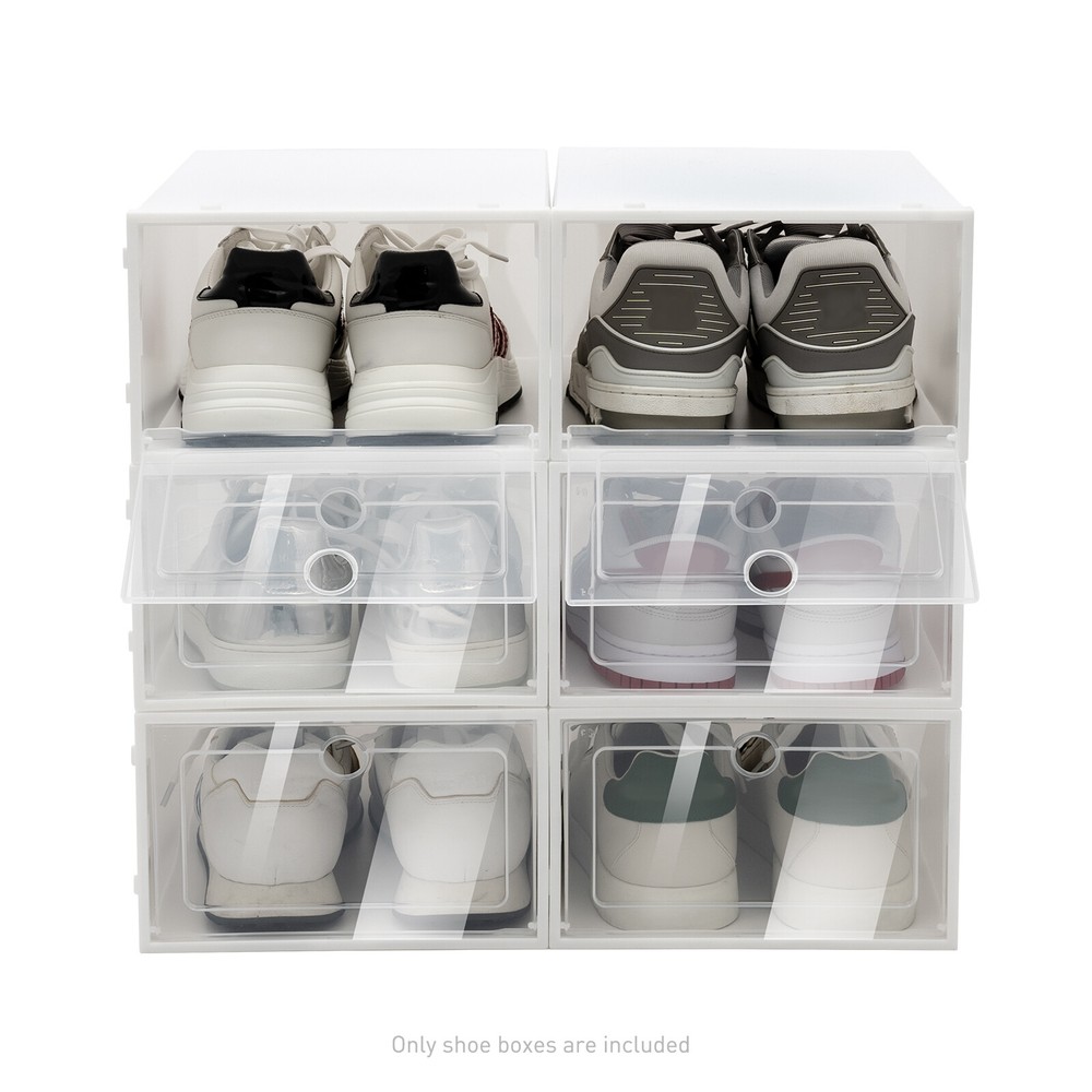 20pcs Large Plastic Shoe Storage Boxes Drawer Stackable Foldable Organiser Clear