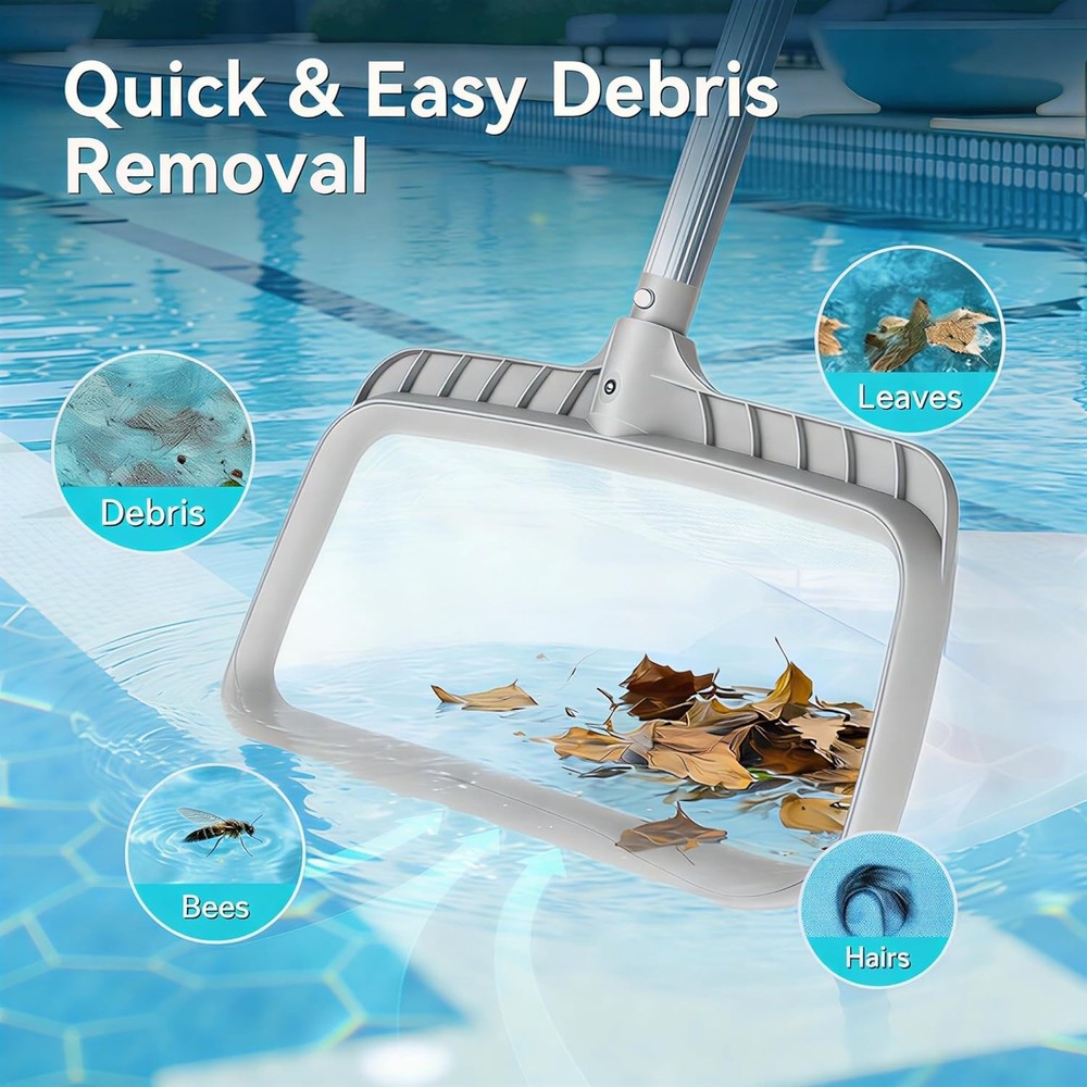 2 Pack Pool Skimmer Nets Heavy Duty Leaf Rake Fine Mesh Grey Frames