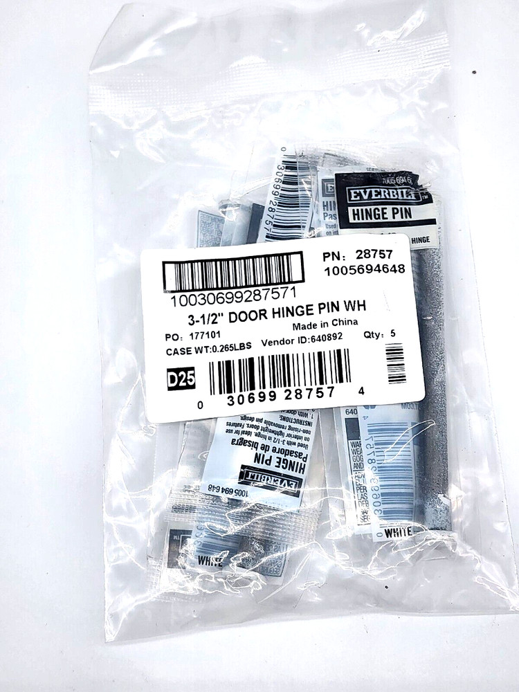 5 Pack White Everbilt Hinge Pins For Doors 3.5 Inches 28757