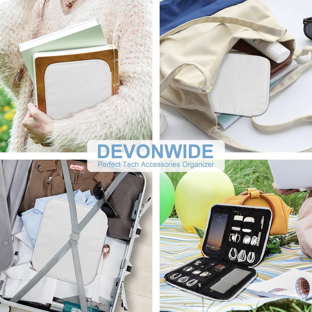 DEVONWIDE Travel Cord Organizer Electronic Cable Big, White