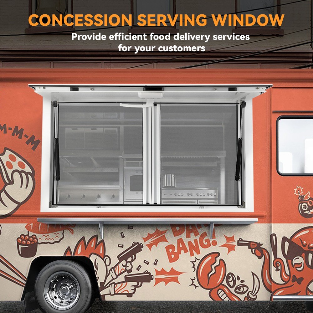 36"/48" Concession Window Aluminum Alloy Serving Food Trucks W/ Sliding Screen