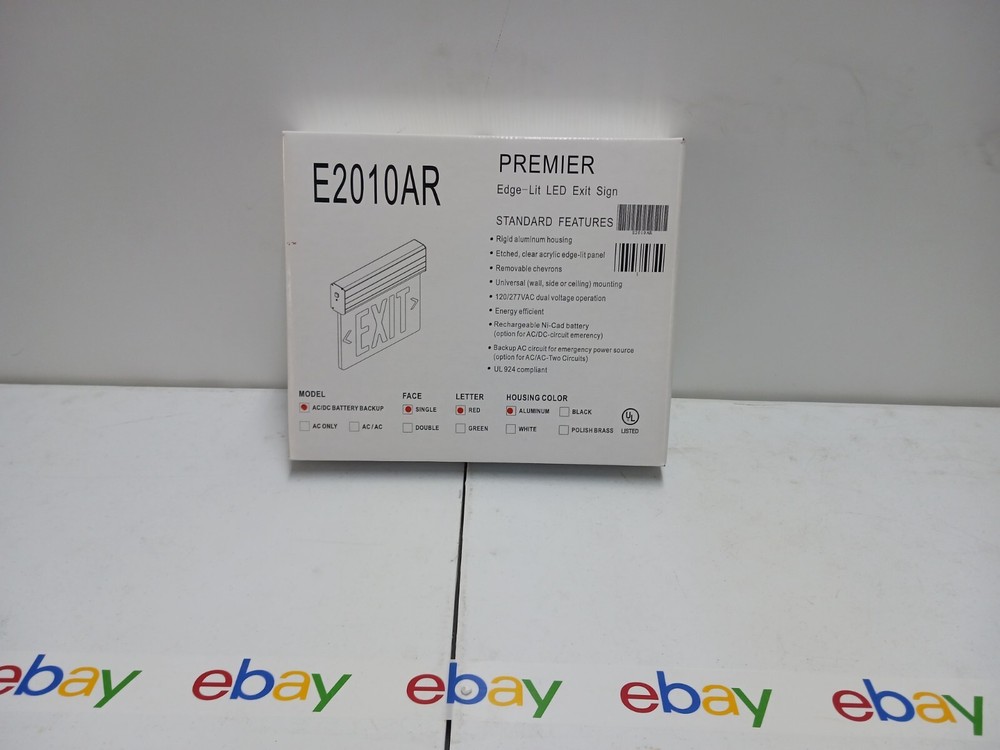 NEW PREMIER Lighting EDGE E2010AR 120/277 Edge-Lit LED Exit Sign Red Emergency