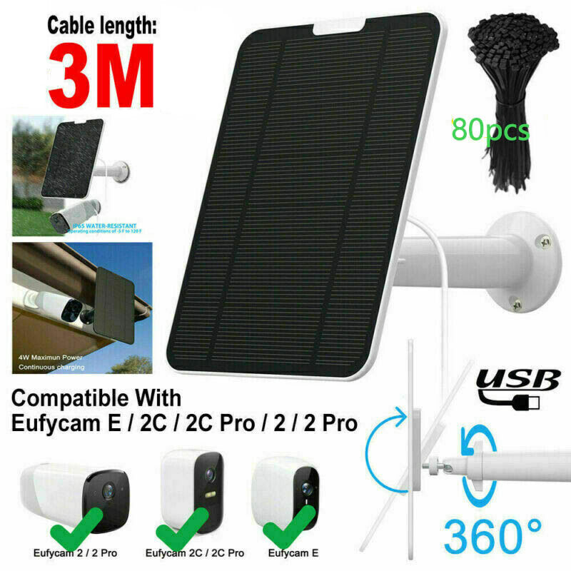 4W Solar Panel Mount Bracket Power Cable Kit for Eufy Eufycam Cam E/2C/E/2 Pro
