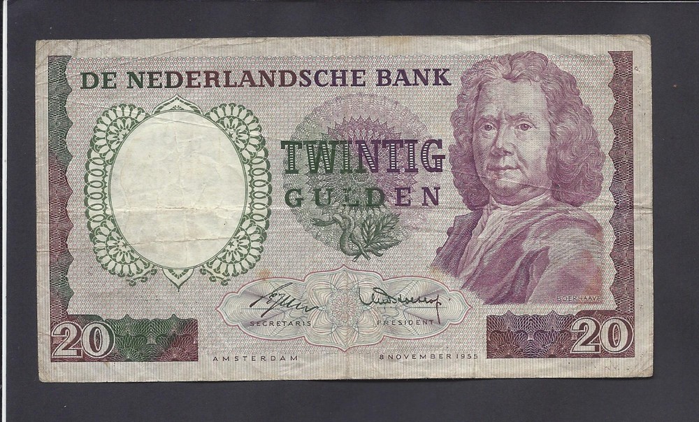 NETHERLANDS  -  20   GULDEN   1955    @  RARE   @