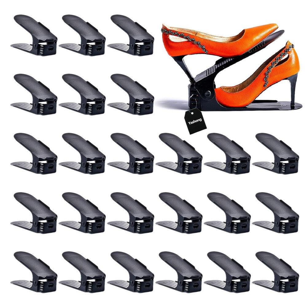 Shoe Slots Organizer 24PCS Adjustable Double Layer Stack Shoe Rack 50% Space-...
