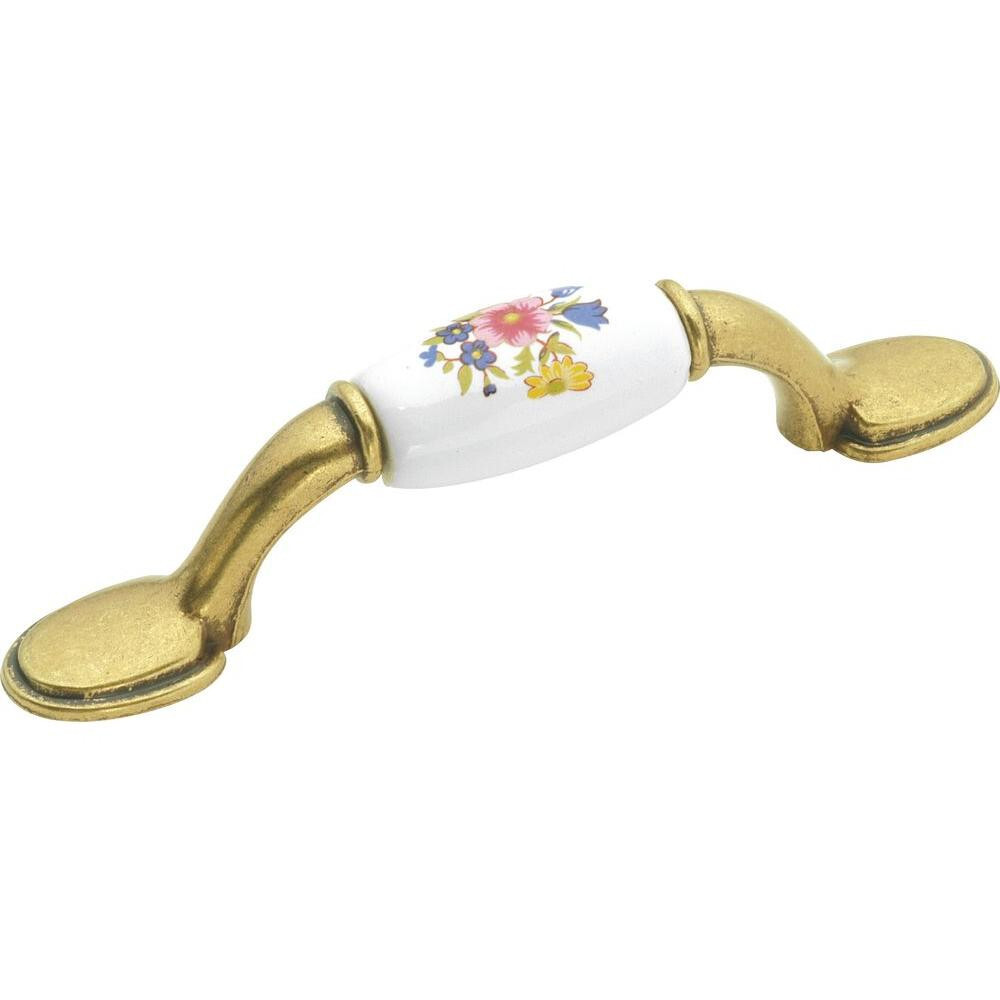 (5 Pack) 3 inch White Ceramic & Flowers Pull Antique English