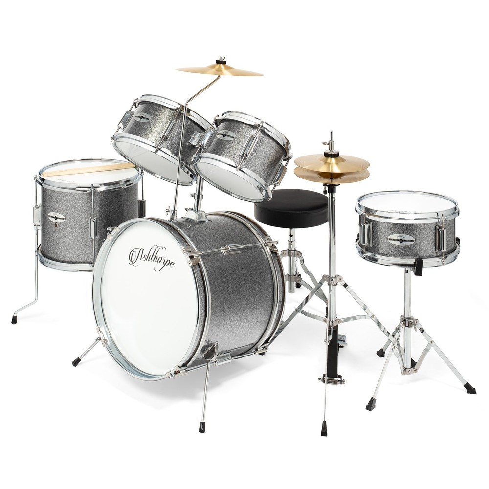 OPEN BOX - 5-Piece Junior Drum Set with Brass Cymbals - Starter Kit - Silver