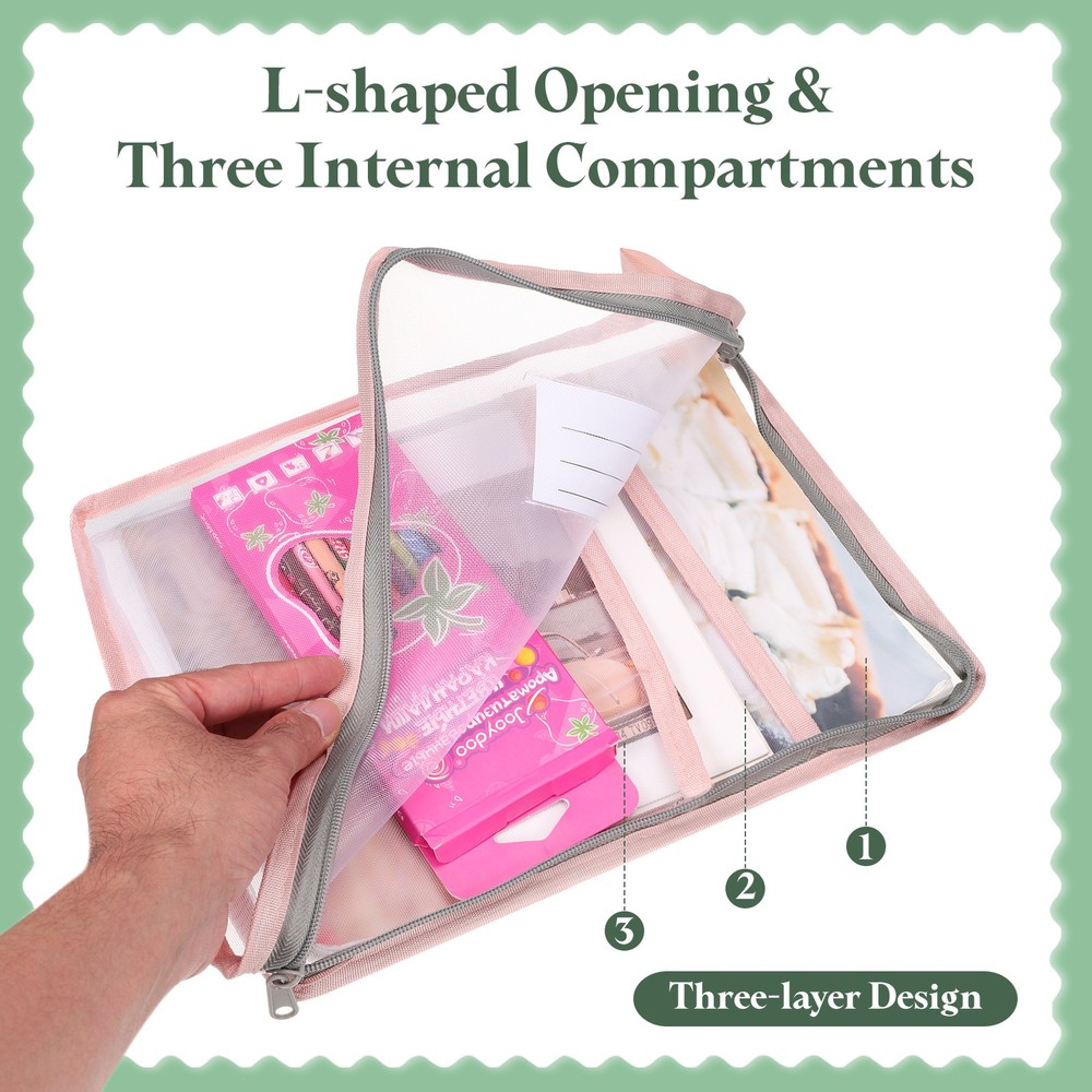 Mesh Zipper Pouch, A4 Mesh File Bag with Strap, Pink