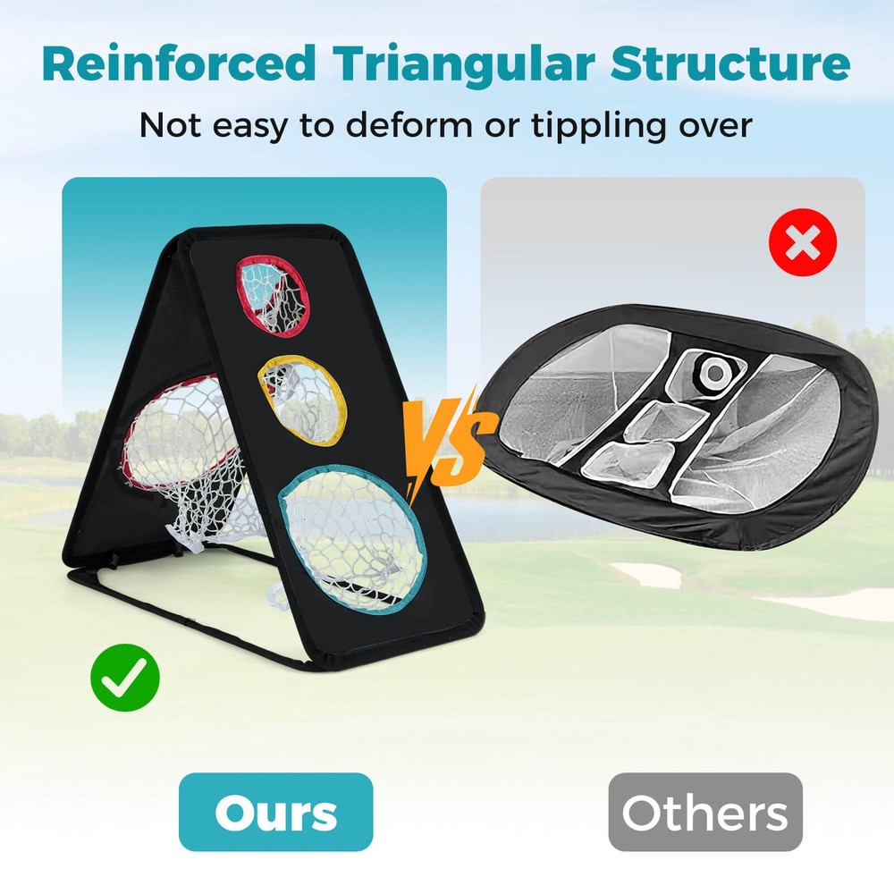 Dual-Sided Golf Chipping Net w/5 Target Holes Triangular Structure Oxford Fabric