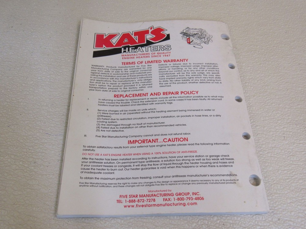 Five Star Manufacturing Group Inc Kat's Heaters 2013 Application Guide DC13