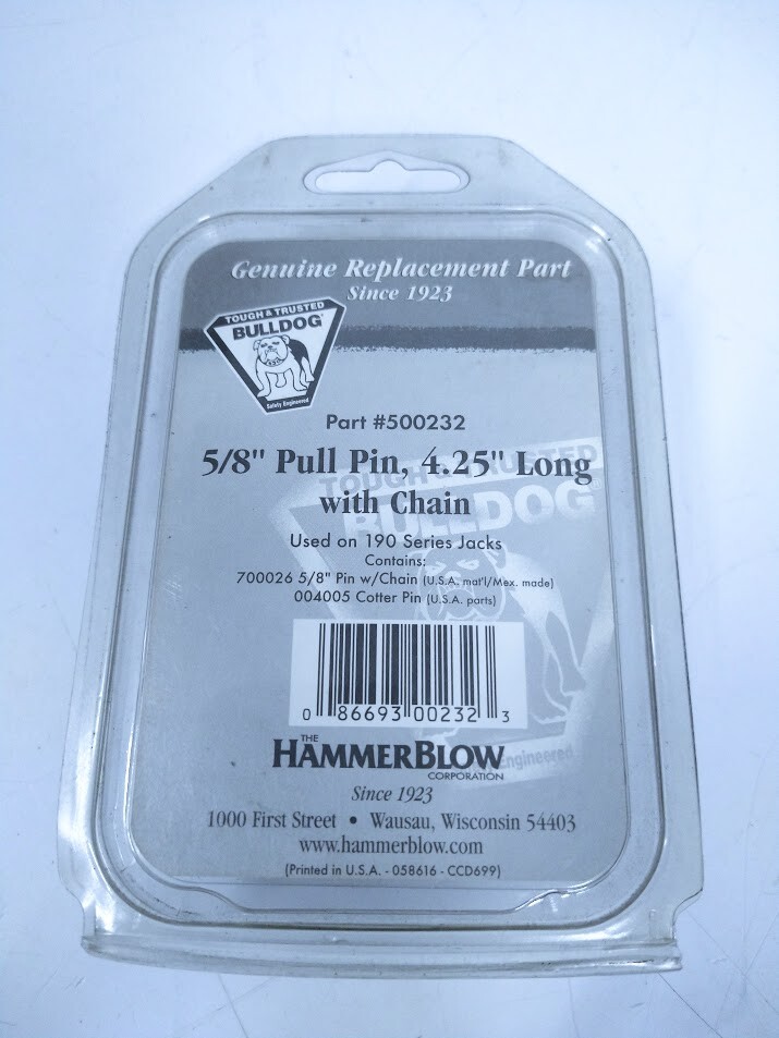 Bulldog 500232, 5/8'' Pull Pin , 4.25'' Long With Chain
