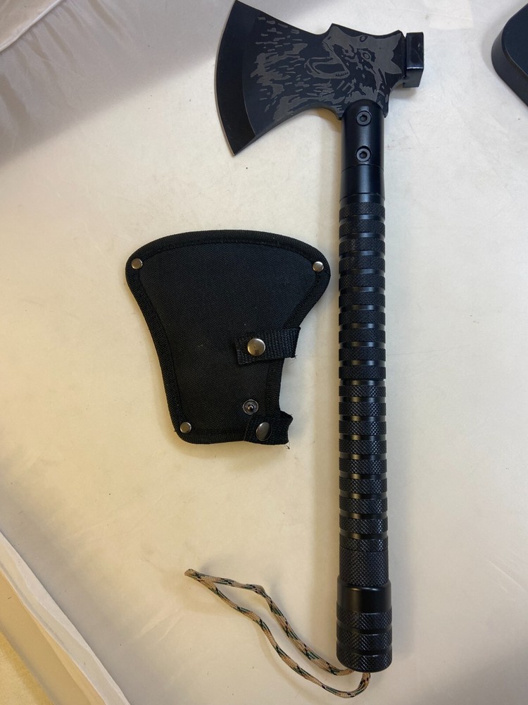 Survival Camping Axe, Folding Tactical Axe Hatchet with Hammer, Nylon Sheath