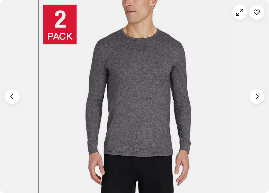 32 Degrees Mens 2 Pack Crew Neck Baselayer Shirts (Gray,SMALL) NWT
