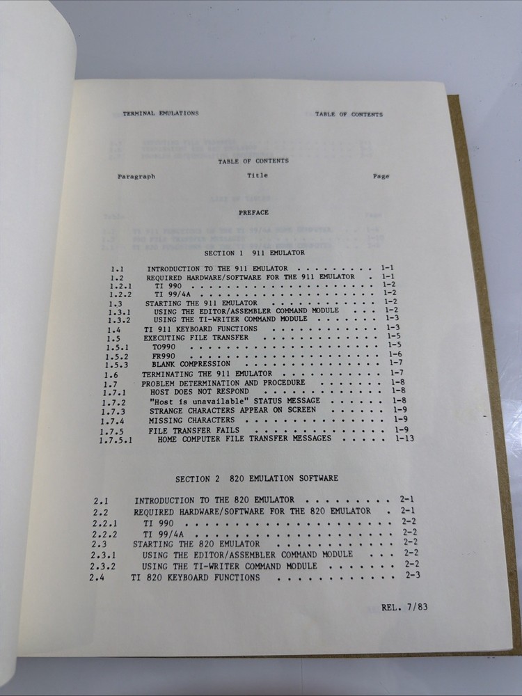 Texas Instruments Terminal Emulations On The Ti99/4a Document