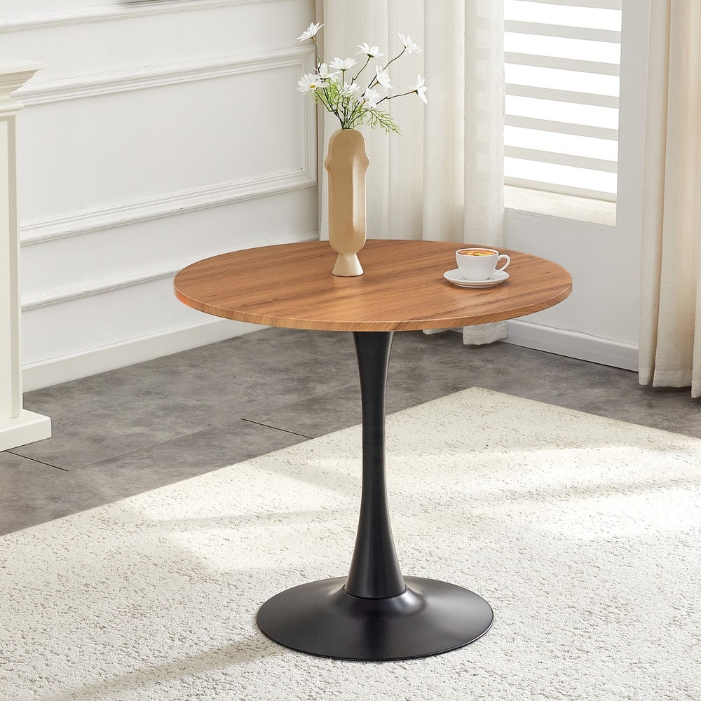Round Dining Table, 31.5" Circle Tulip Table with Thickened Tabletop & Metal P