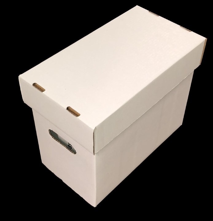 (2) SHORT COMIC BOOK WHITE CARDBOARD STORAGE BOX HOLDERS with LIDS