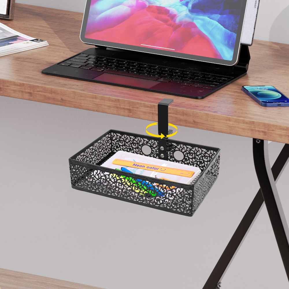 Under Desk Storage Organizer 0.3-2in Under Desk Storage Basket 360?? Rotatable