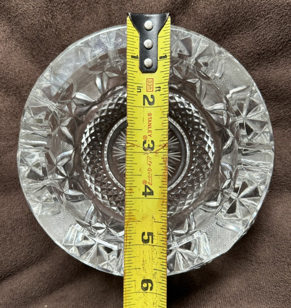 vintage crystal ashtray heavy 6”