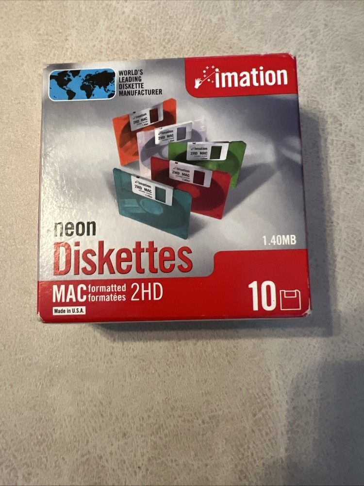 Imation Neon Diskettes MAC Formatted 2HD 1.40 mb NEW 10pack sealed