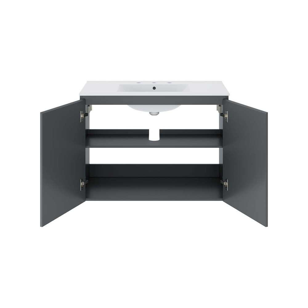 Modway Bryn 36" Wall-Mount Bathroom Vanity in Gray White