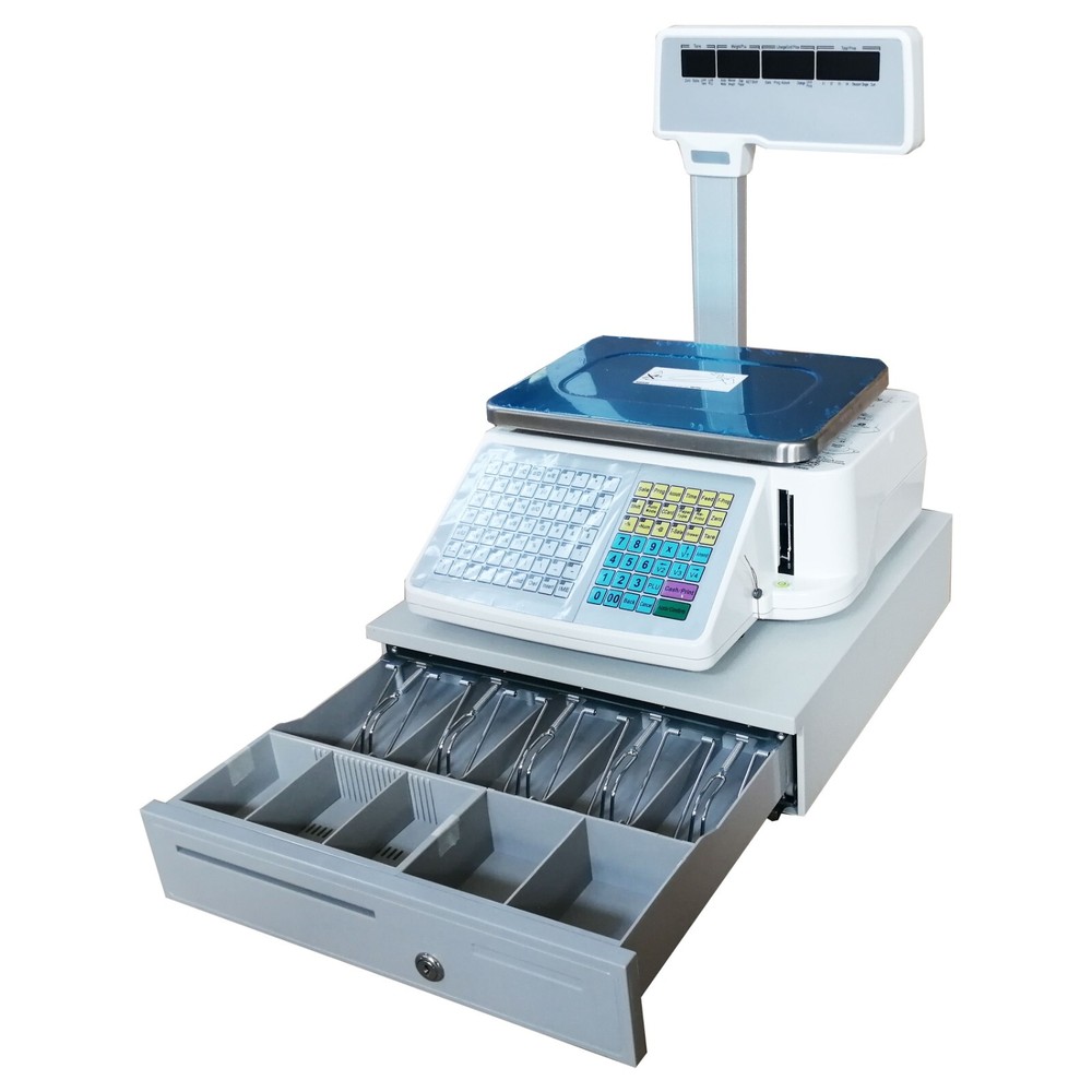 33lbs Digital Price Computing Scale with Cash Box Double-Sided LCD Display&Label