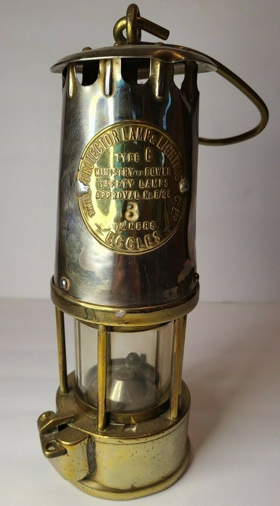 Antique Eccles Protector/Miners/Davy Lamp- Type 6- Brass- 1963