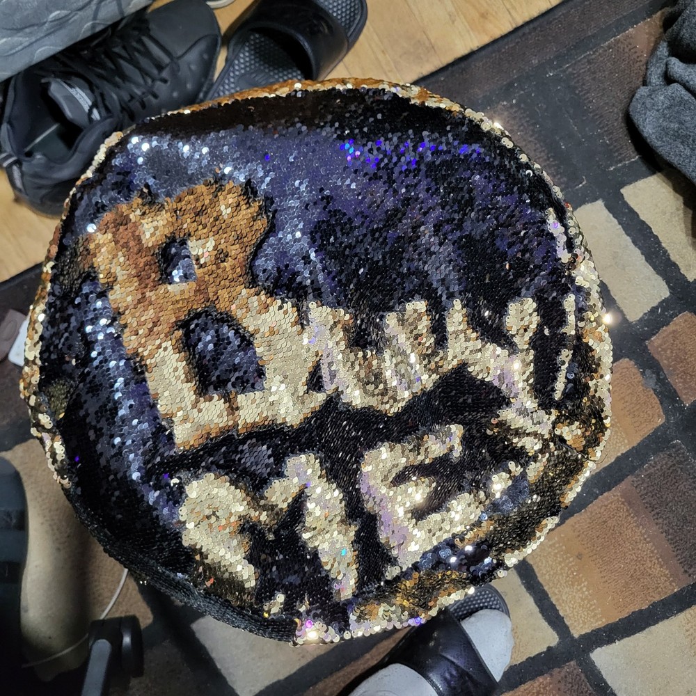 Black & Gold Sequin Pillow Ottoman