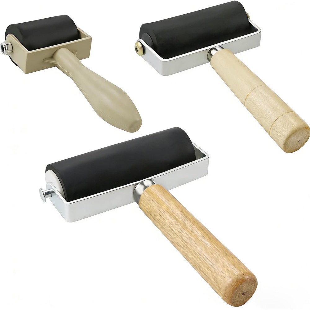 3 Pack Rubber Brayer Roller Hard Rubber Vinyl Roller for Printmaking Wallpapers