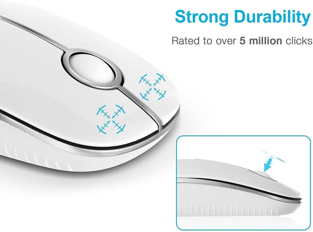 Wireless Mouse, 2.4G Slim Portable Computer Mice with Nano Receiver-White&Silver