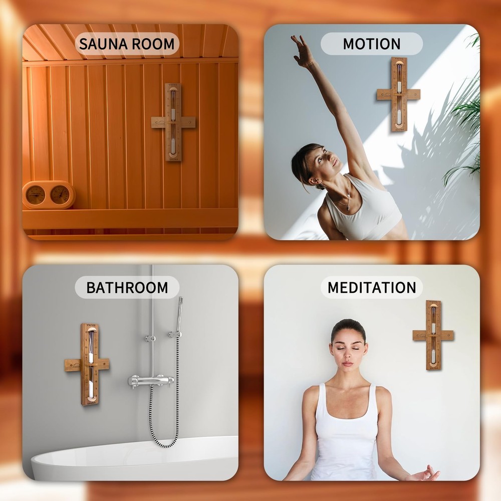 Red Cedar Sauna Timer, Wall-Mounted 360° Rotating 15 Minute Sand Timer, Sauna...