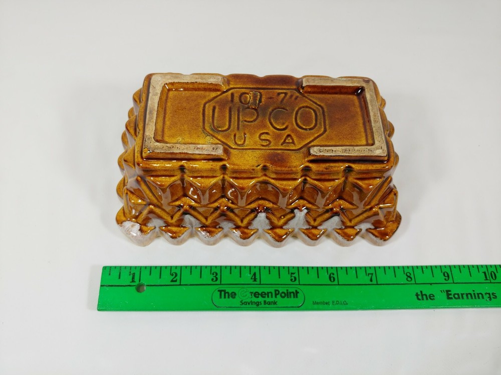 USA Upco Pottery Company #100 7" Brown Colored Rectangular Planter / Dish