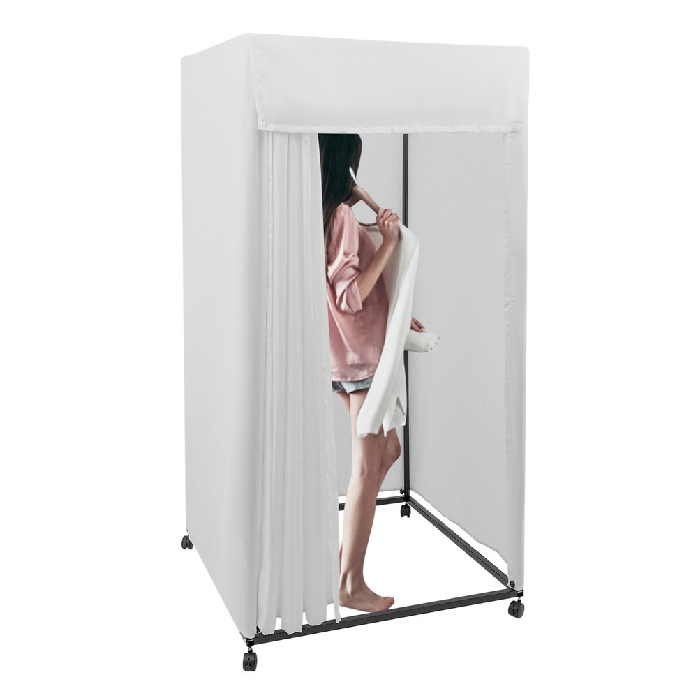 Freestanding Fitting Room Movable 4-Wheels Portable Rectangular Dressing Room