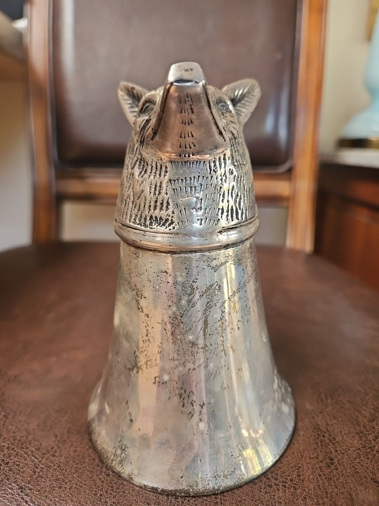 Vintage Silver Plated Fox Head Stirrup Cup Hunting Barware