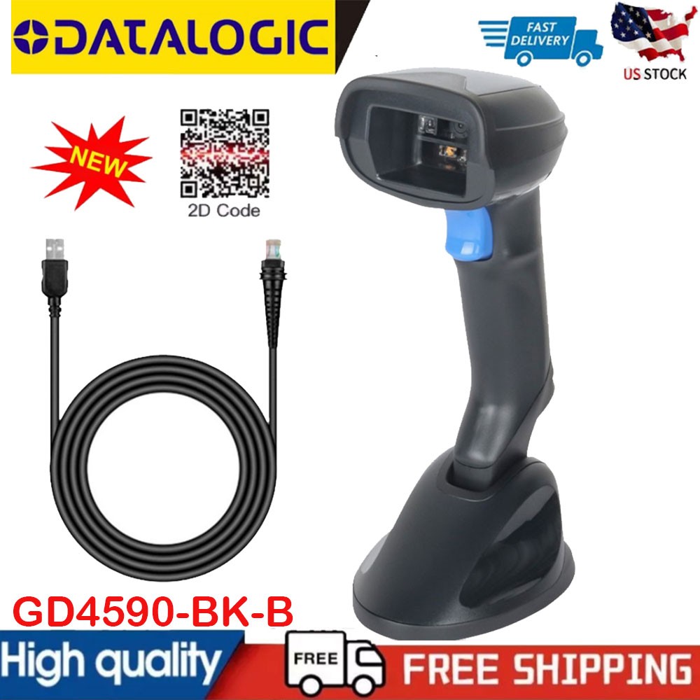 Datalogic Barcode Scanner Reader W/ Base 2D Gryphon Handheld Cable GD4590-BK-B