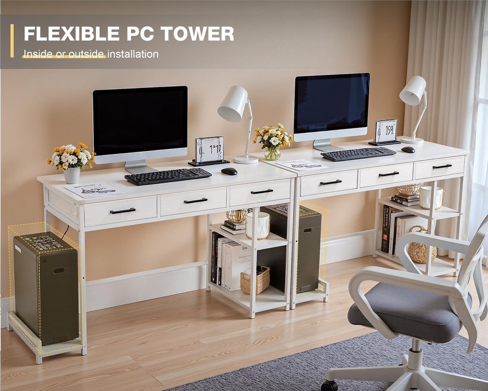 Shahoo Computer Desk with Drawers & Storage Shelves, 48" Modern Writing Table...