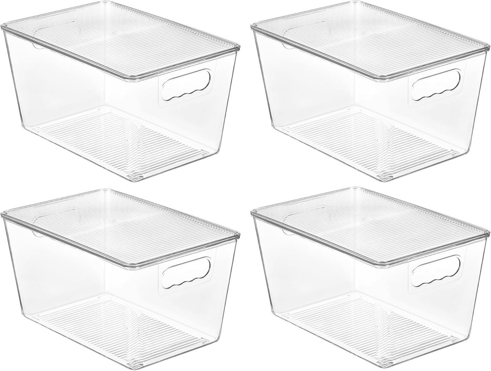 6 Pack Clear Stackable Storage Bins W/ Lids Medium Plastic Containers W/ Handle