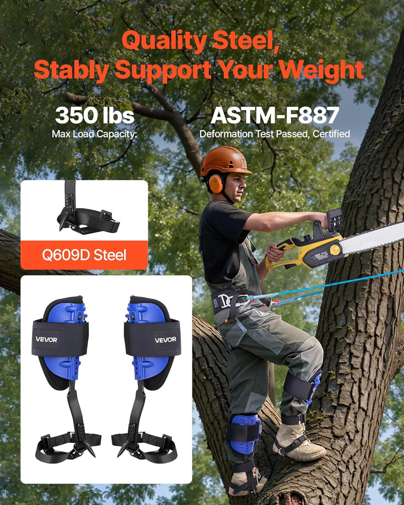 Tree Climbing Spikes, 1 Pair Height-Adjustable Climbing Spurs, 350Lbs Load Capac