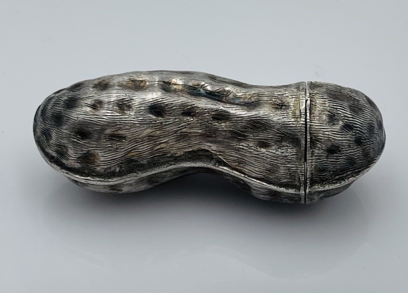 Vintage Mexican Sterling Silver Figural Peanut Pill Box
