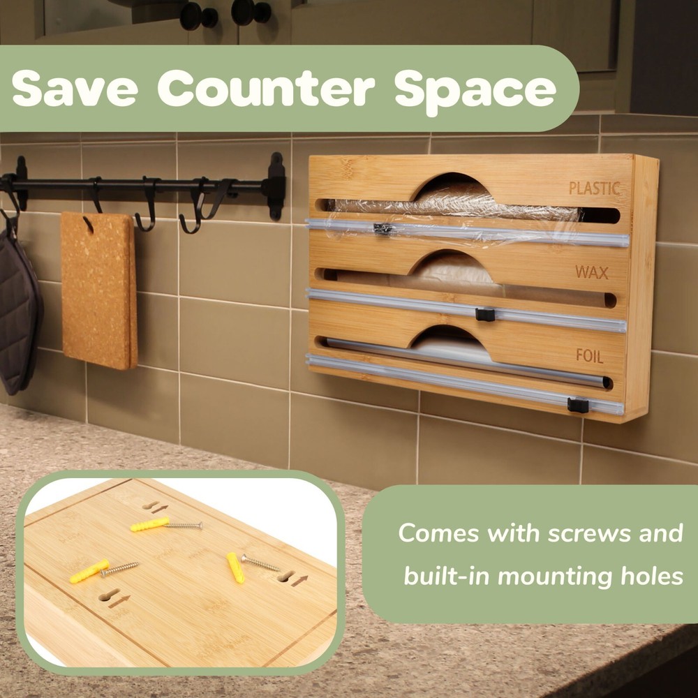 Bamboo 3-in-1 Wrap Dispenser with Cutter