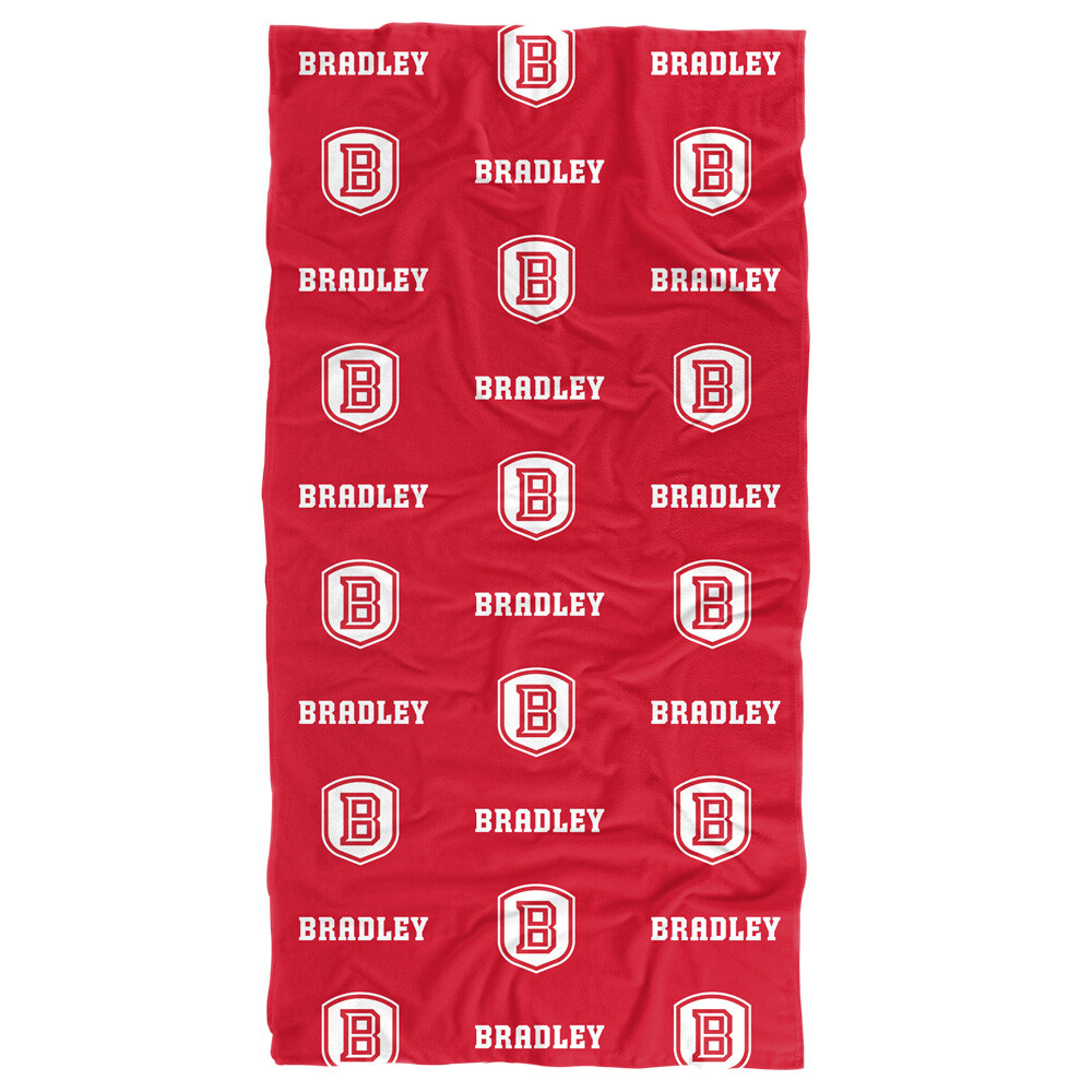 Bradley University Beach Towel/Bath Towel, 30"x60" Logo Pattern