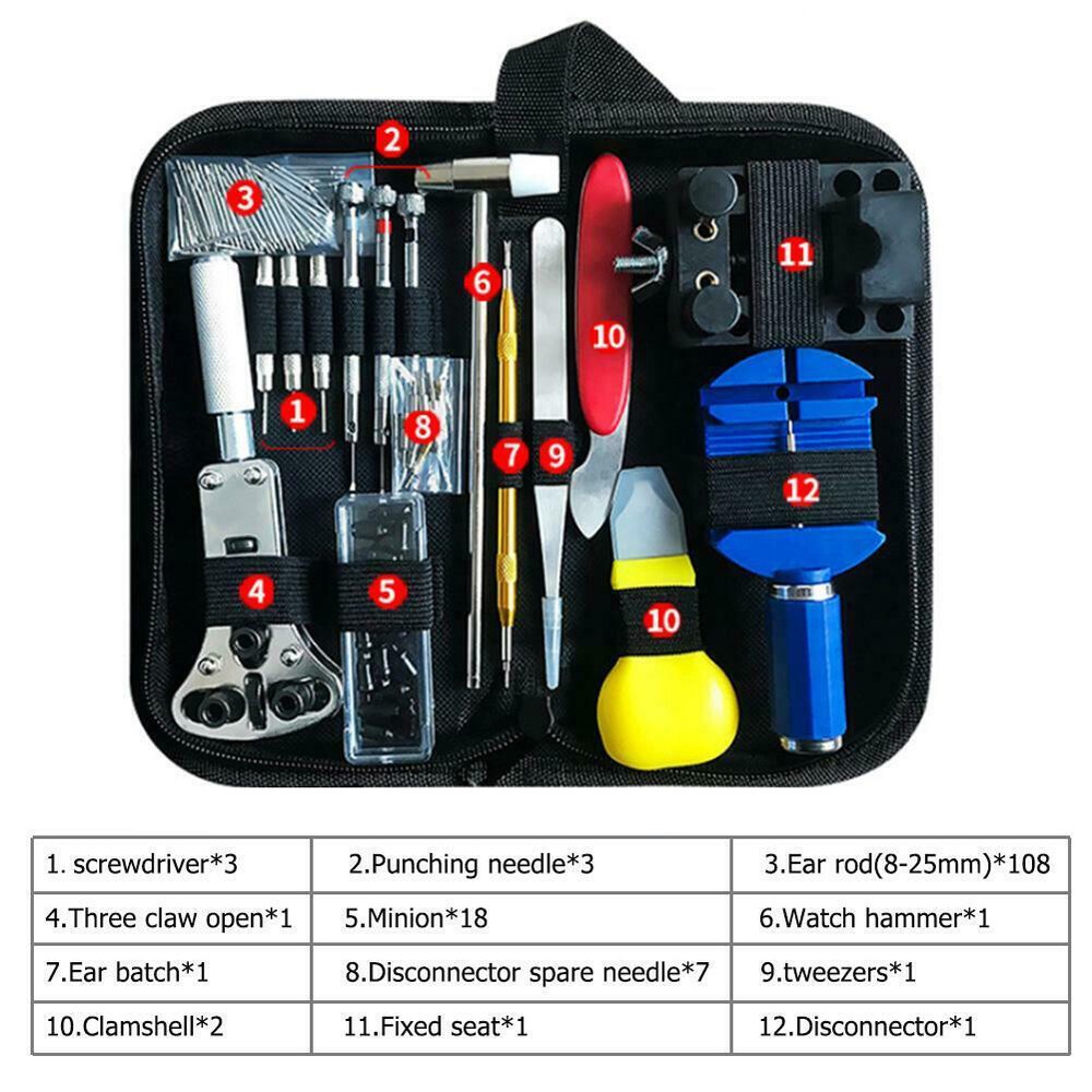 147Pcs Watch Repair Back Case Pin Link Spring Strap Remover Opener Tool Kit Set