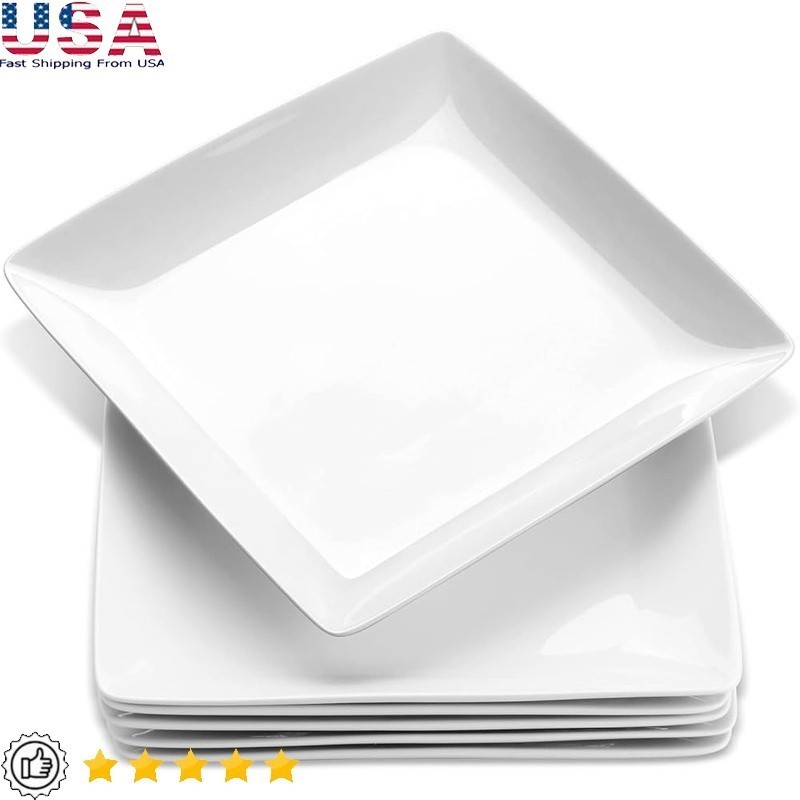 Porcelain Square Plates Multiuse Dinnerware Microwave Dishwasher Safe Set New