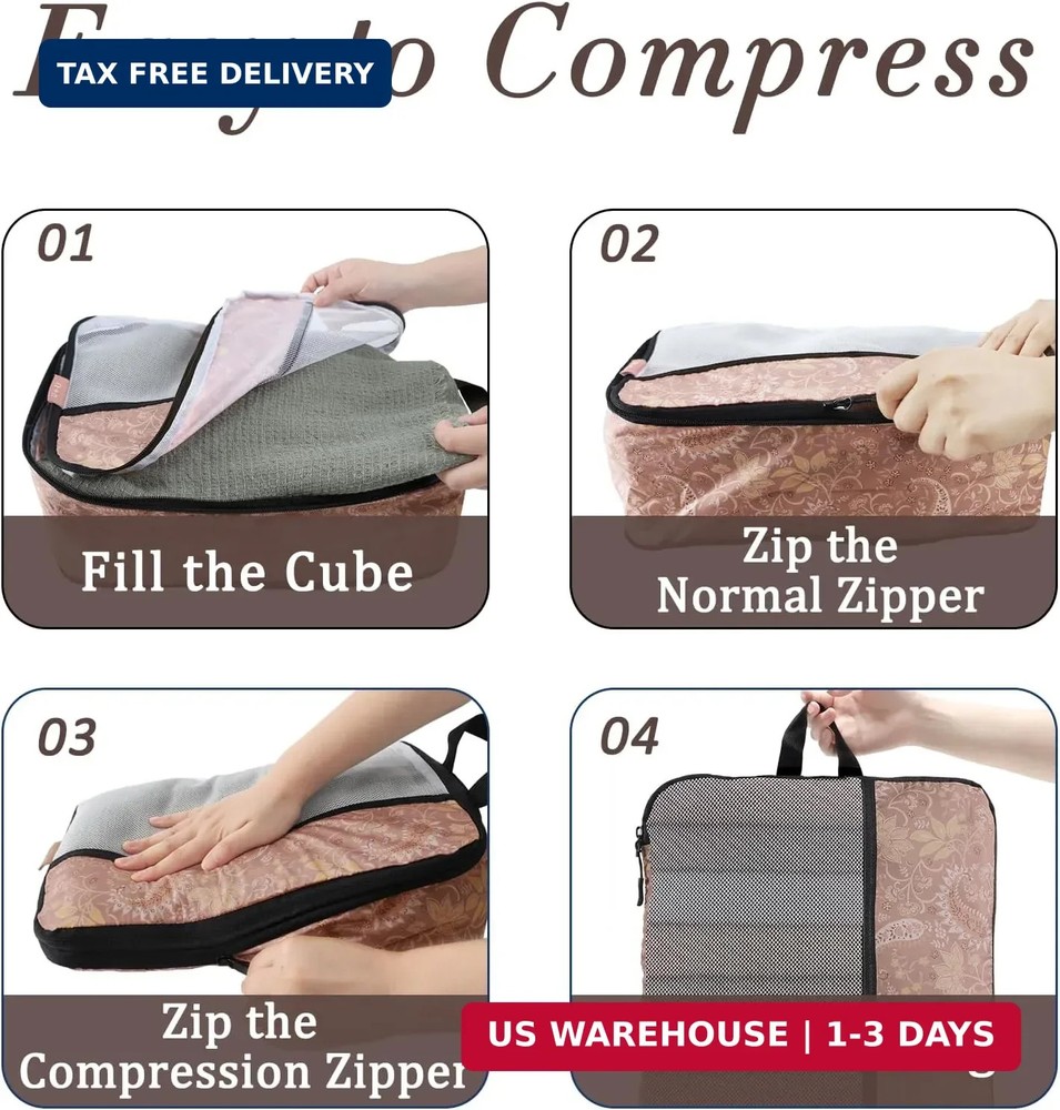 U+U 4 Set Compression Packing Cubes - Ultralight Travel Organizers, Space-Saving