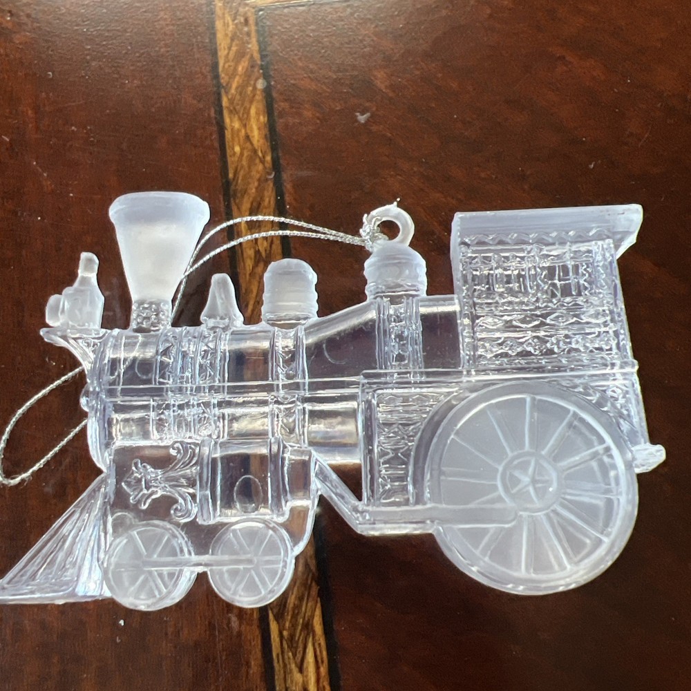 Vtg Clear Plastic Train Engine Locomotive Ornament