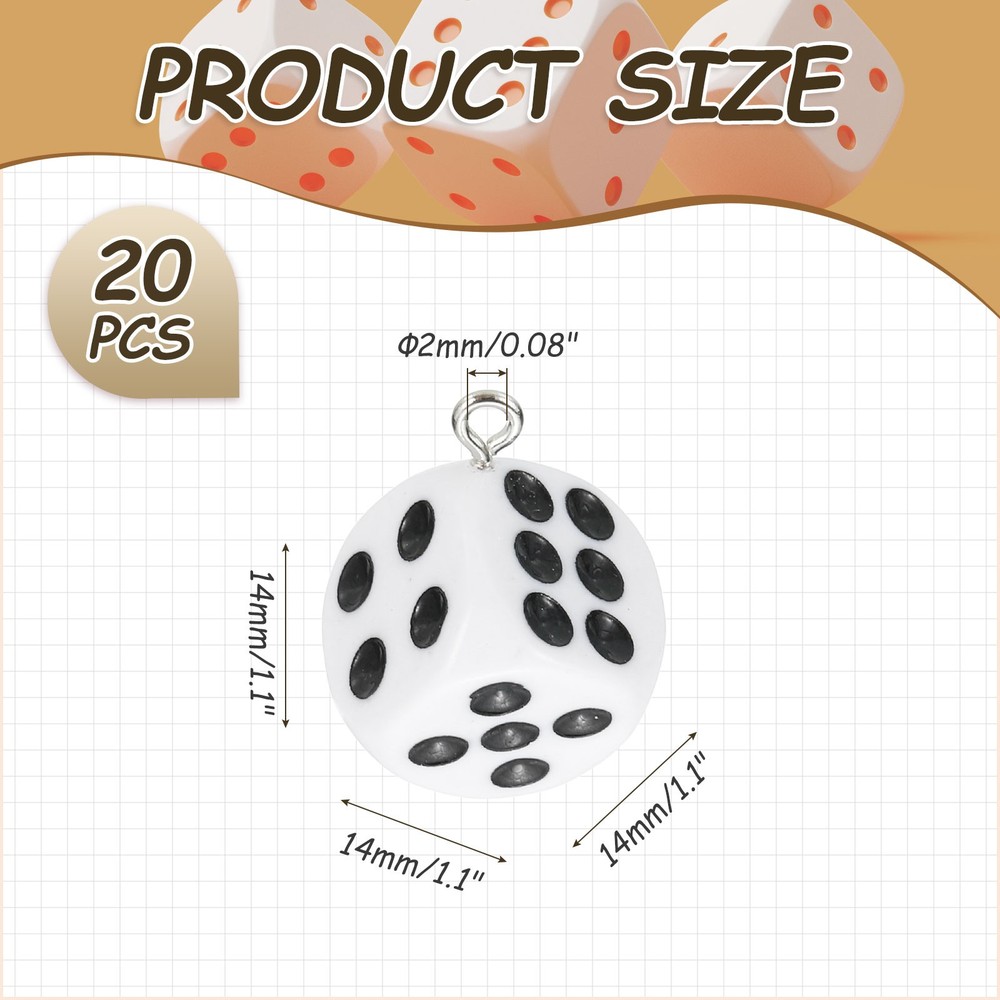 20 Pcs Dice Beads Charm Pendant (White)