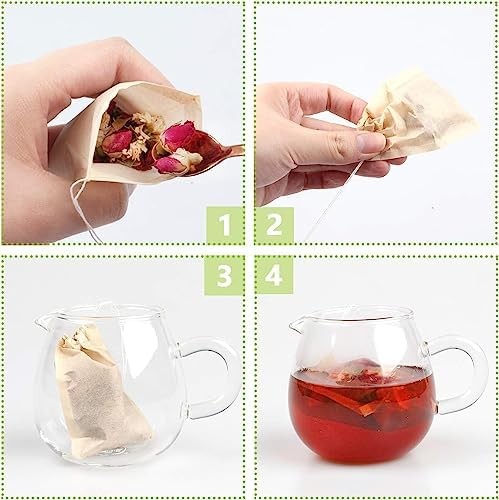 Disposable Tea Bags 300Pcs, Unbleached Wood Pulp, Drawstring Filter Bags